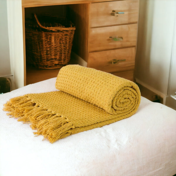 Honeycomb Waffle Recycled Cotton Throw Ochre