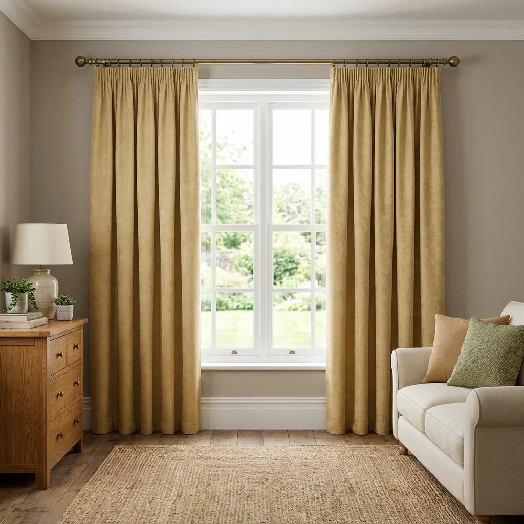Galaxy Dim Out Woven Thermal Pencil Pleat Curtains - Ochre