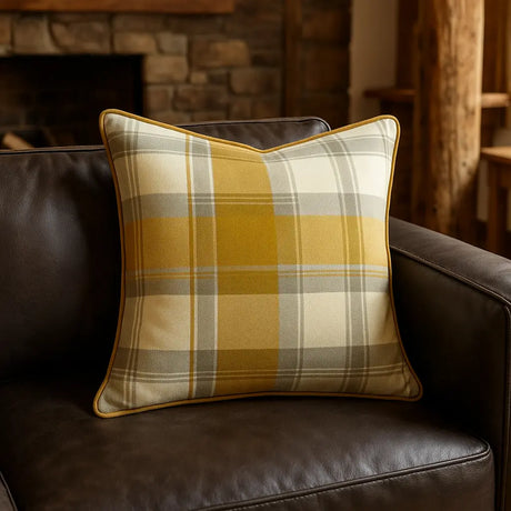 Balmoral Check Cushion Cover Cosy Tartan Pattern 43cm x 43cm - Ochre