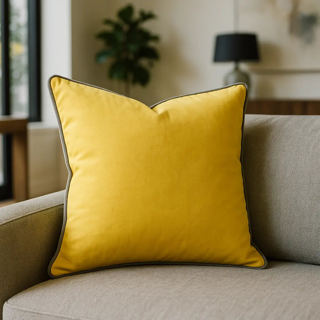 Piped Velvet Ochre / Silver Cushion Cover s 43cm x 43cm 43x43cm