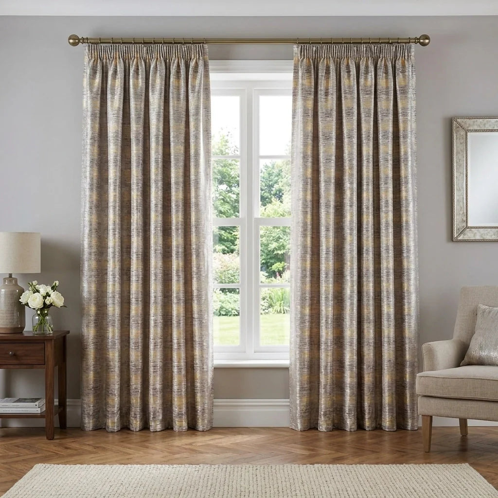 Reflections Jacquard Lined Ochre Tape Top Curtains