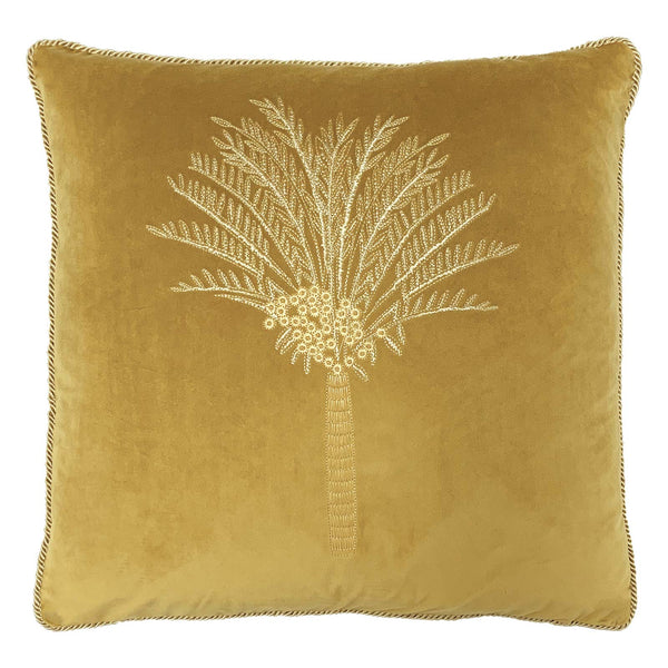 Desert Palm Embroidered Velvet Cushion Cover Olive