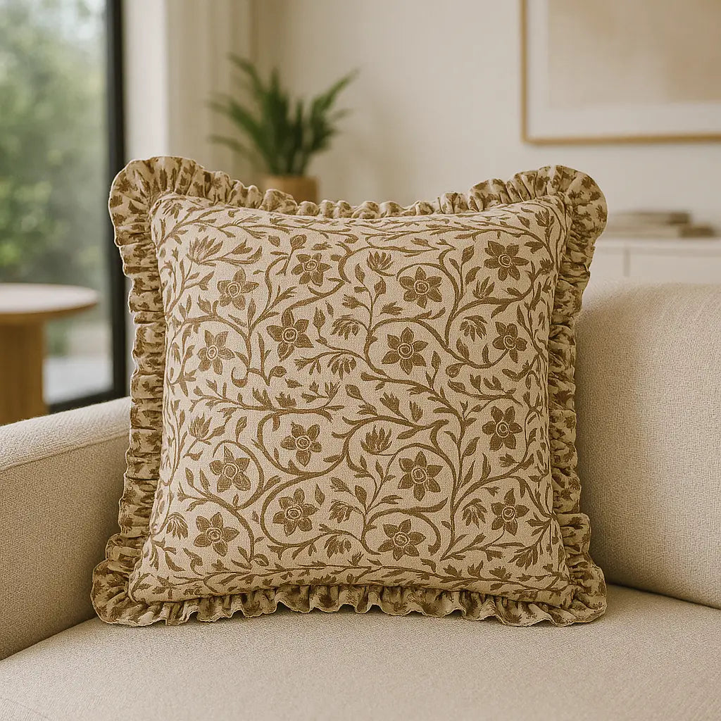 Linen Filigree Linen / Olive Cushion Cover or Filled Cushion 50cm x 50cm