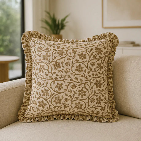 Linen Filigree Cushion Cover / Filled Cushion 20" x 20" (50cm x 50cm) - Linen / Olive