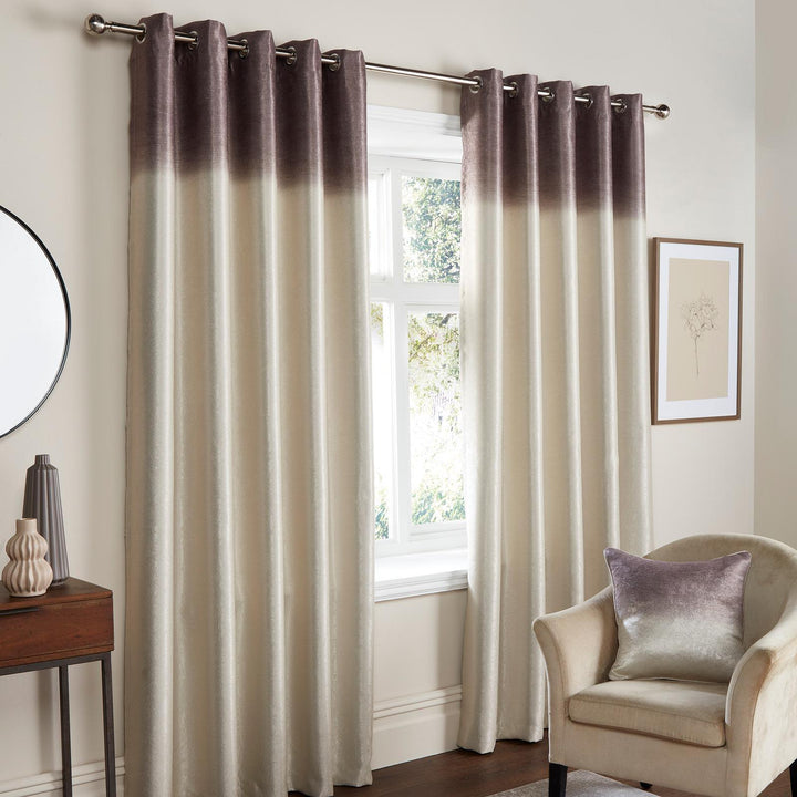 Ombre Strata Dim Out Eyelet Curtains Chocolate - Ideal