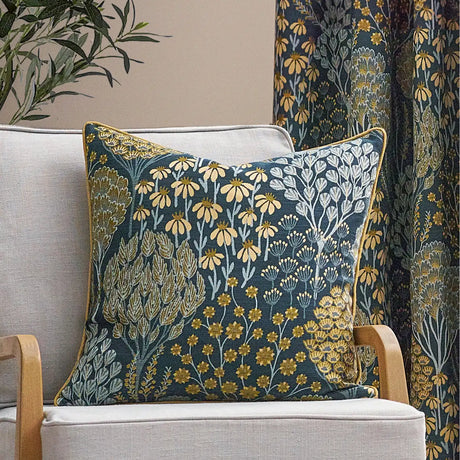 Ophelia Floral Jacquard Cushion Cover Blue/Saffron 50 x 50cm - image 1