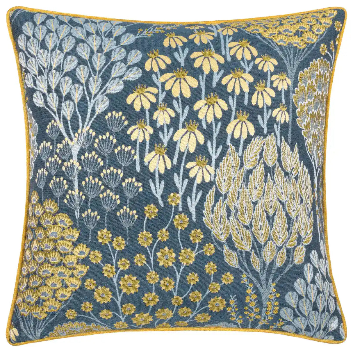Ophelia Floral Jacquard Cushion Cover Blue/Saffron 50 x 50cm - image 2