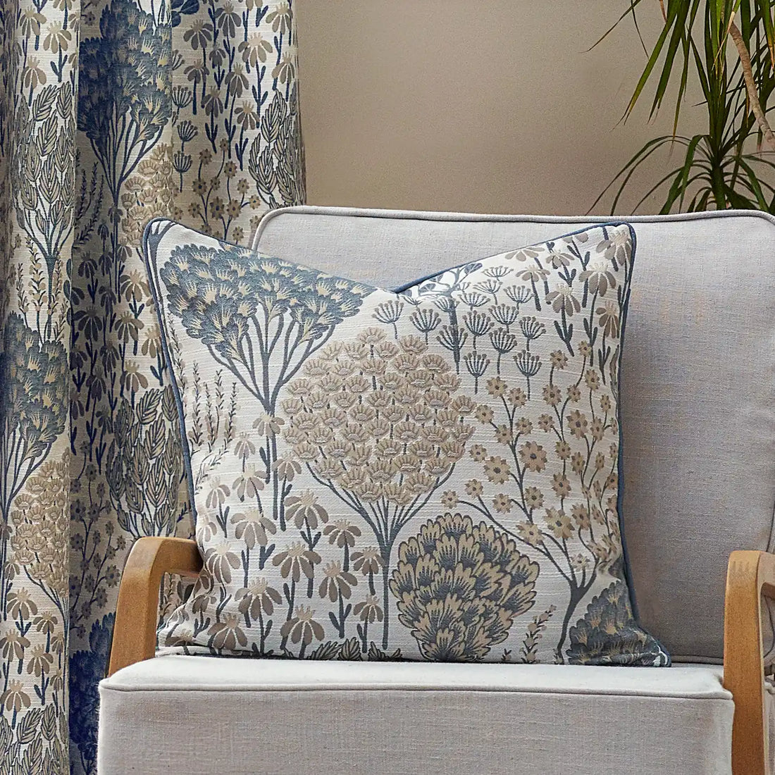 Ophelia Floral Jacquard Cushion Cover Wedgewood 50 x 50cm