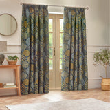 Ophelia Fully Lined Jacquard Floral Pencil Pleat Curtains Blue/Saffron - image 6