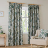 Ophelia Fully Lined Jacquard Floral Pencil Pleat Curtains Thyme/Mineral - image 2