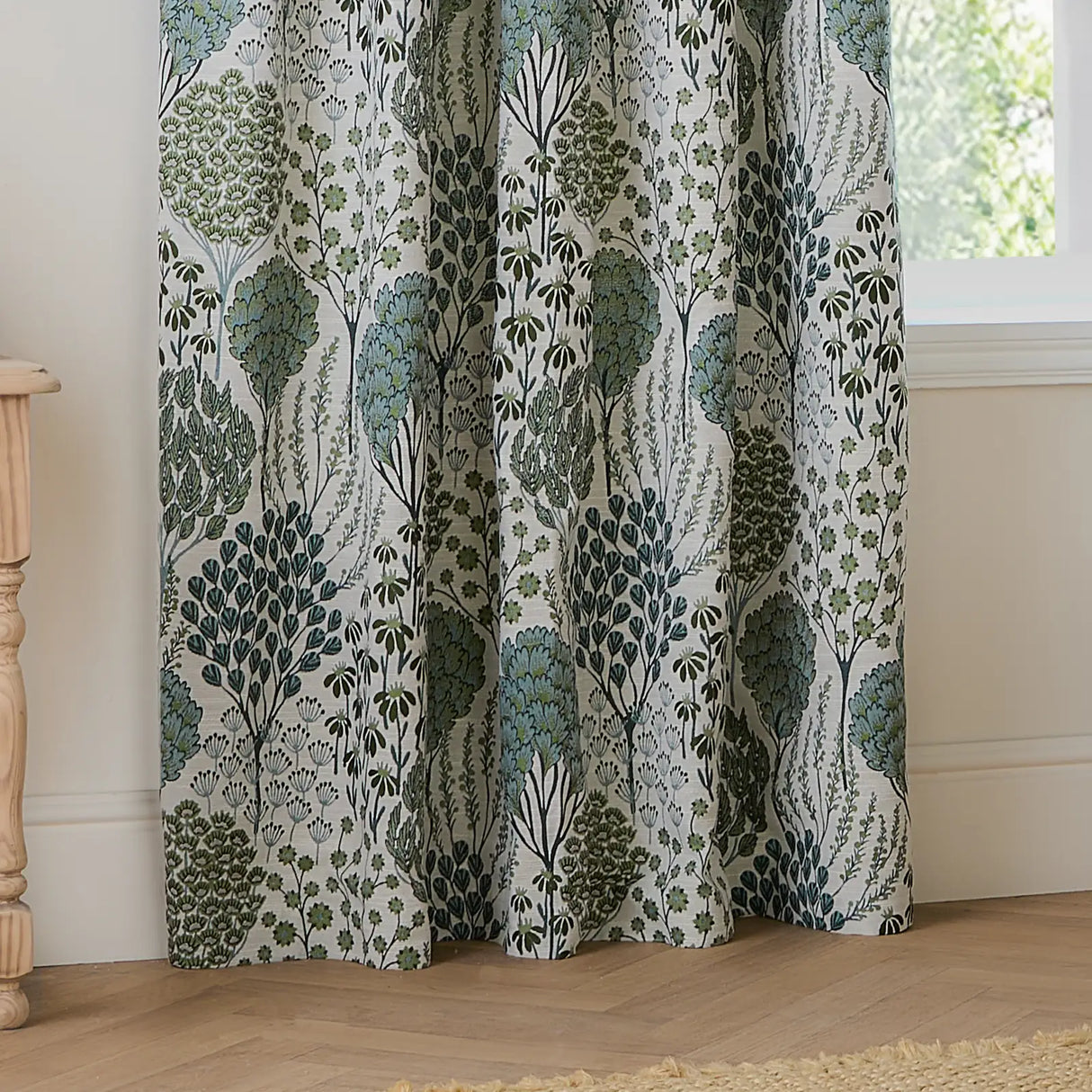 Ophelia Fully Lined Jacquard Floral Pencil Pleat Curtains Thyme/Mineral - image 4