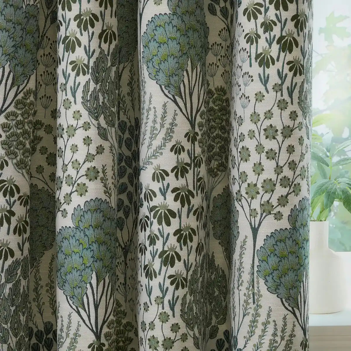 Ophelia Fully Lined Jacquard Floral Pencil Pleat Curtains Thyme/Mineral - image 5