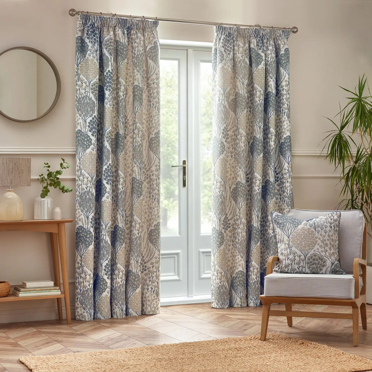 Ophelia Fully Lined Jacquard Floral Pencil Pleat Curtains Wedgewood - image 2