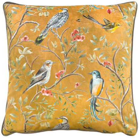Orient Chinoiserie Birds Velvet Gold Cushion Cover 43cm x 43cm - additional product view 1