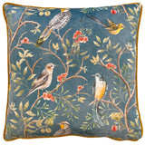 Orient Chinoiserie Birds Velvet Slate Blue Cushion Cover 43cm x 43cm - additional product view 1