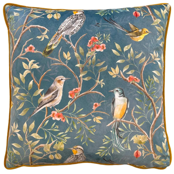 Orient Chinoiserie Birds Cushion Slate Blue - Ideal