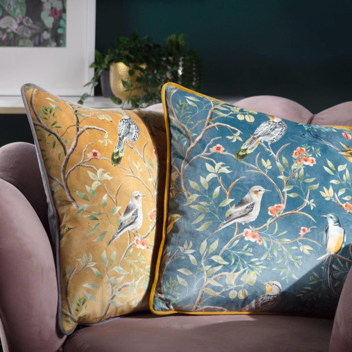 Orient Chinoiserie Birds Cushion Slate Blue - Ideal