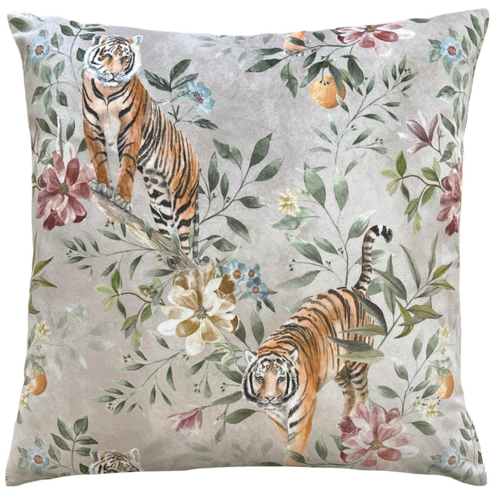 Orient Tiger Repeat Velvet Cushion Taupe - Ideal
