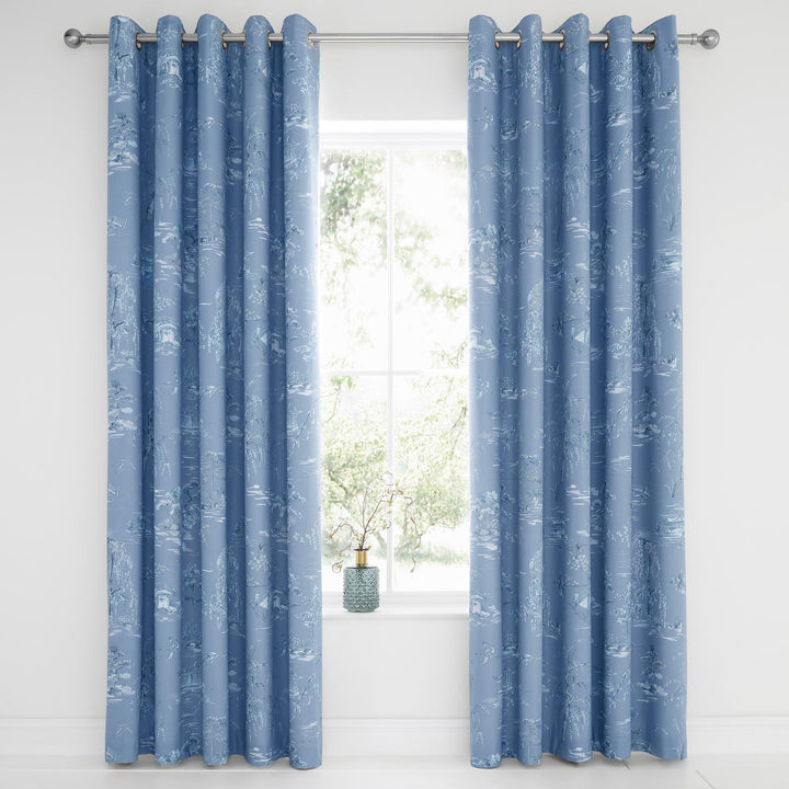 Oriental Garden Eyelet Curtains Blue - Ideal