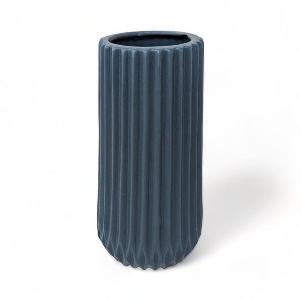 Origami Ribbed Vase Blue 20cm - Ideal