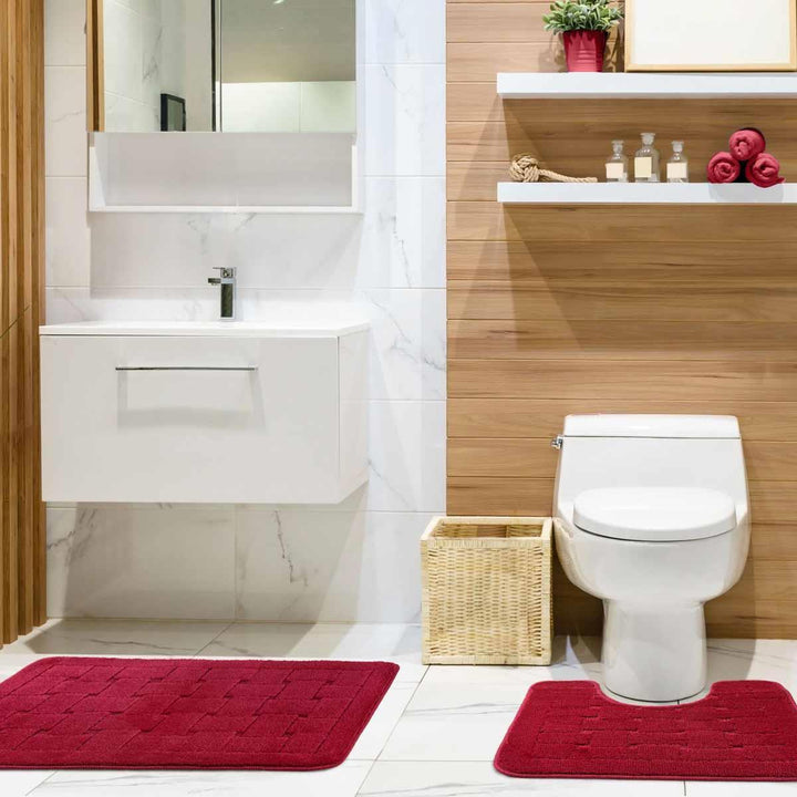 Orkney Bathroom Set Bordeaux Red Mat 45x75cm/ Pedestal 45x45cm - Ideal
