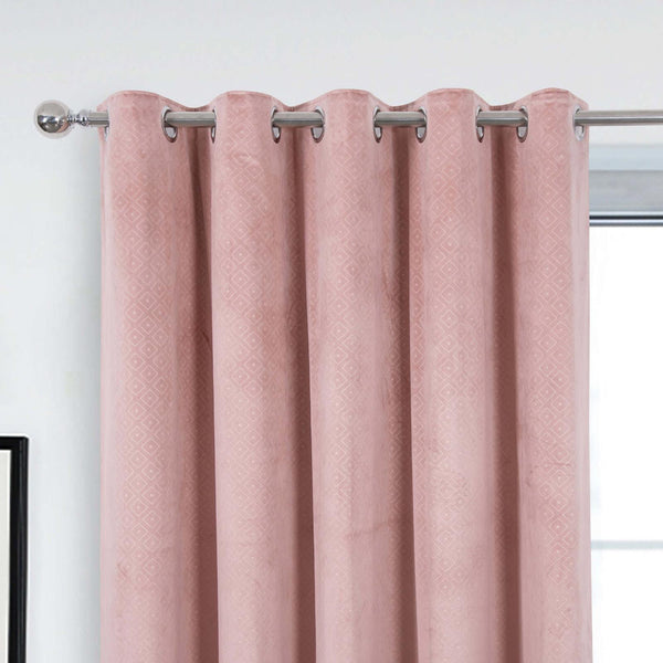 Otto Velour Thermal Eyelet Curtains Blush - Ideal