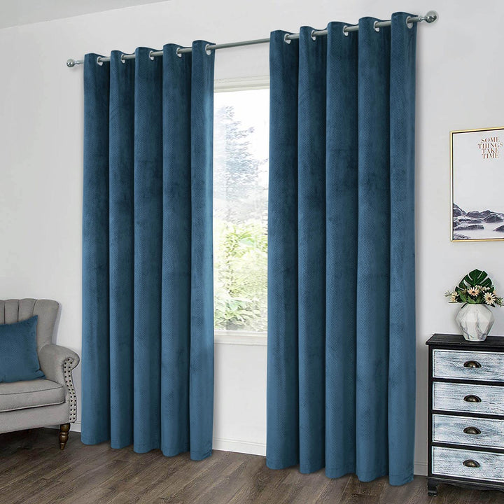 Otto Velour Thermal Eyelet Curtains Dark Teal - Ideal
