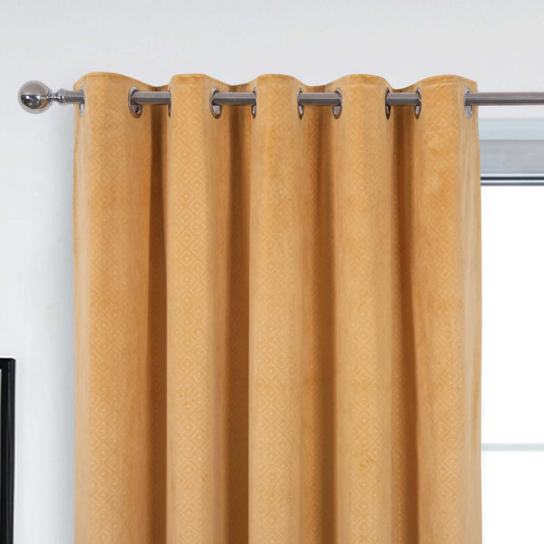 Otto Velour Thermal Eyelet Curtains Ochre - Ideal