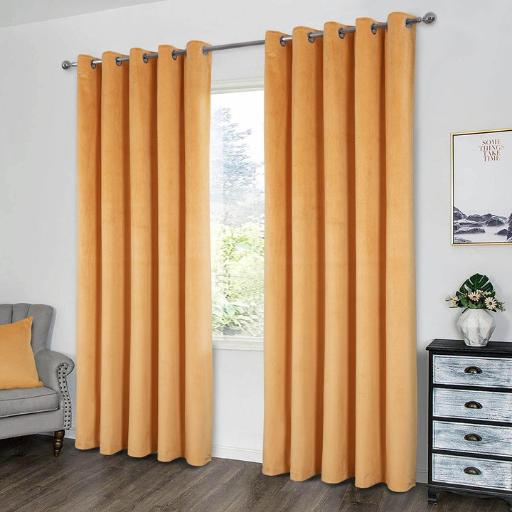 Otto Velour Thermal Eyelet Curtains Ochre - Ideal