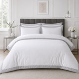 Oxford Edge 100% Cotton White Duvet Cover Set styled on a bed in a coordinated bedroom lifestyle scene