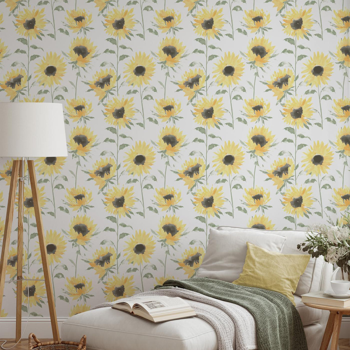 Catherine Lansfield Painted Sunflowers Wallpaper Yellow