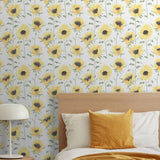 Catherine Lansfield Painted Sunflowers Wallpaper Yellow
