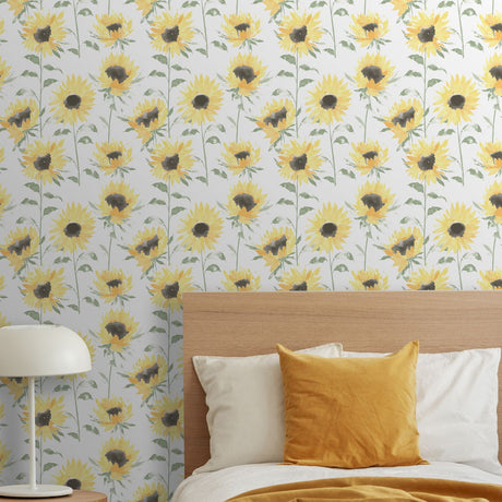 Catherine Lansfield Painted Sunflowers Wallpaper Yellow