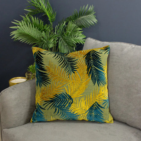 Palm Grove Velvet Gold / Teal Cushion Cover 50cm x 50cm - additional product view 4