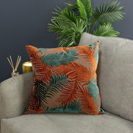 Palm Grove Velvet Teal + Rust Cushion Cover 50cm x 50cm - additional product view 4