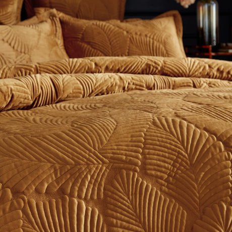 Palmeria Quilted Gold 100% Cotton Duvet Cover Bedding Set - additional product view 1