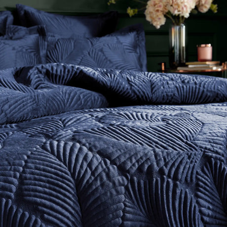 Palmeria Quilted Navy 100% Cotton Duvet Cover Bedding Set - additional product view 1