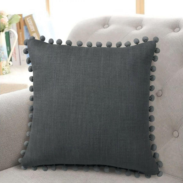Palos Pom Pom Grey Cushion Cover 17" x 17" - Ideal