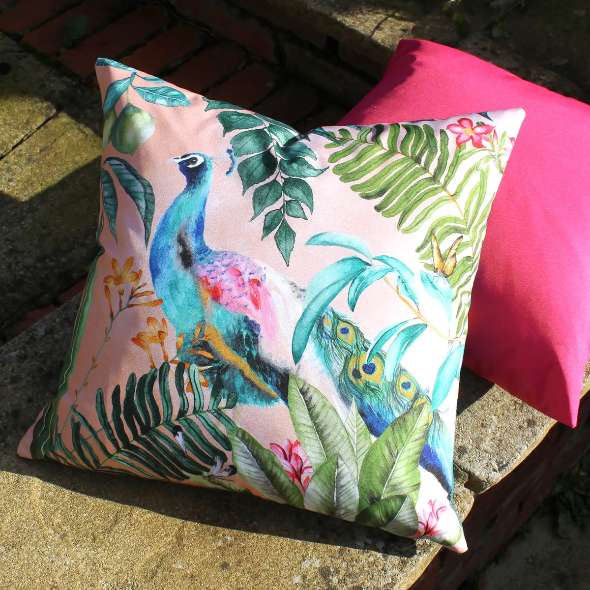 Peacock Outdoor Blush Cushion Cover 43cm x 43cm - additional product view 4