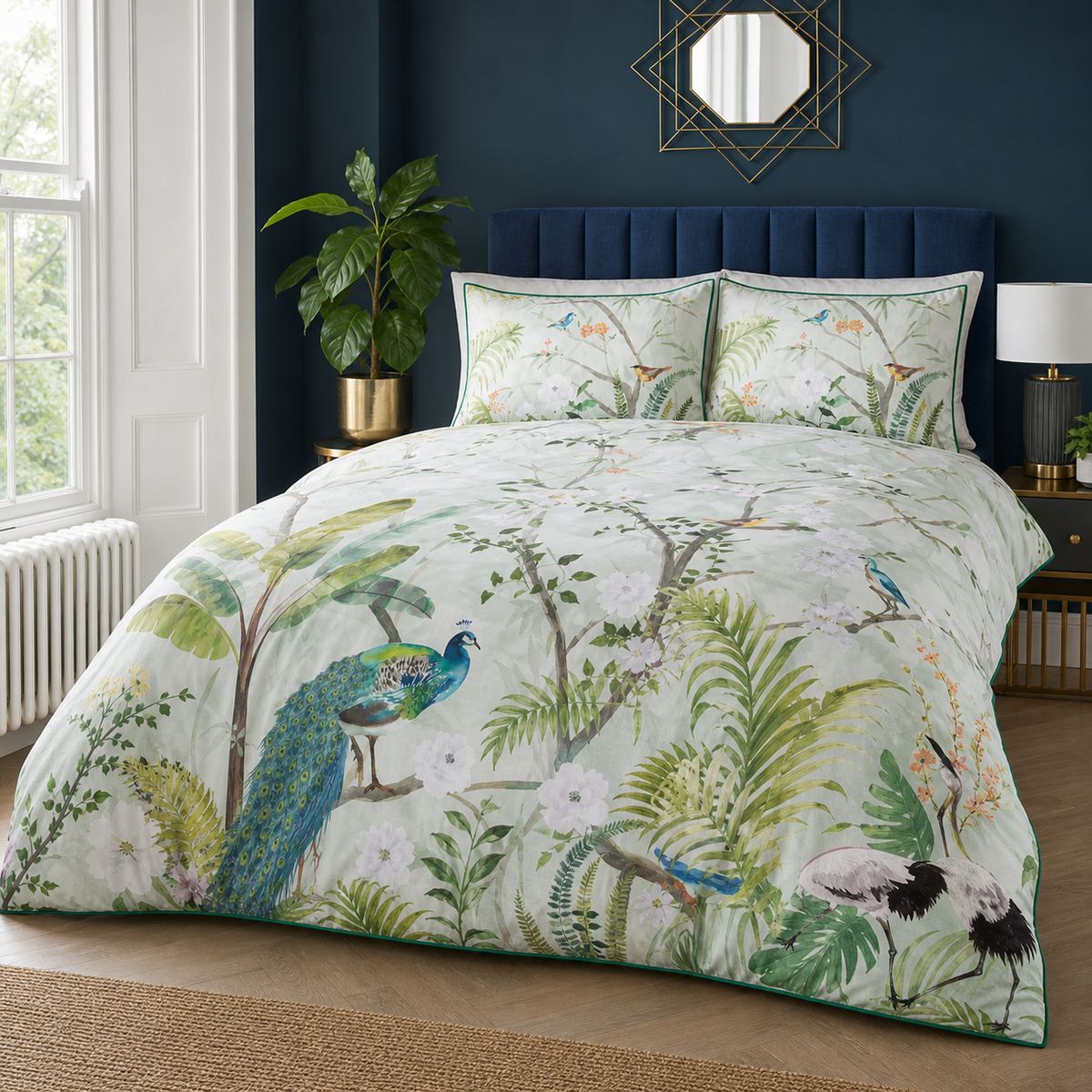 Peacock Jungle Polycotton Duvet Cover Set - Green