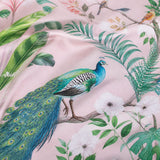 Macro close-up of the smooth soft pink Peacock Jungle polycotton fabric