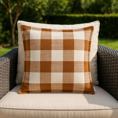Chesil Check Outdoor Cushion Cover / Filled Cushion 20" x 20" (50cm x 50cm) - Pecan