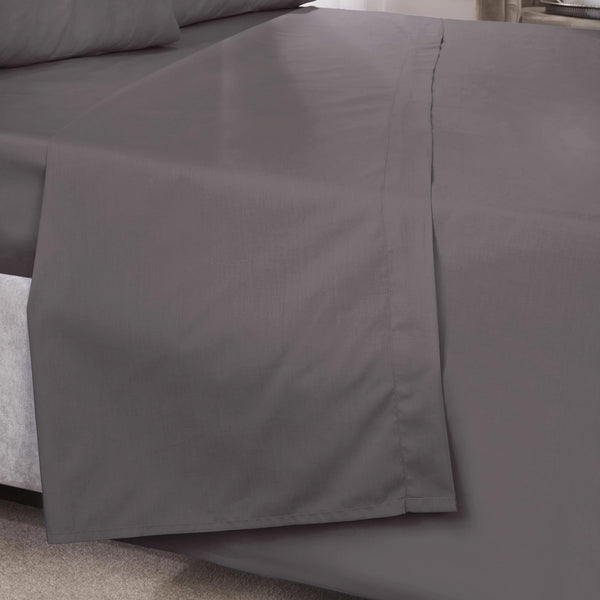 Percale Flat Sheet Grey Single - Ideal
