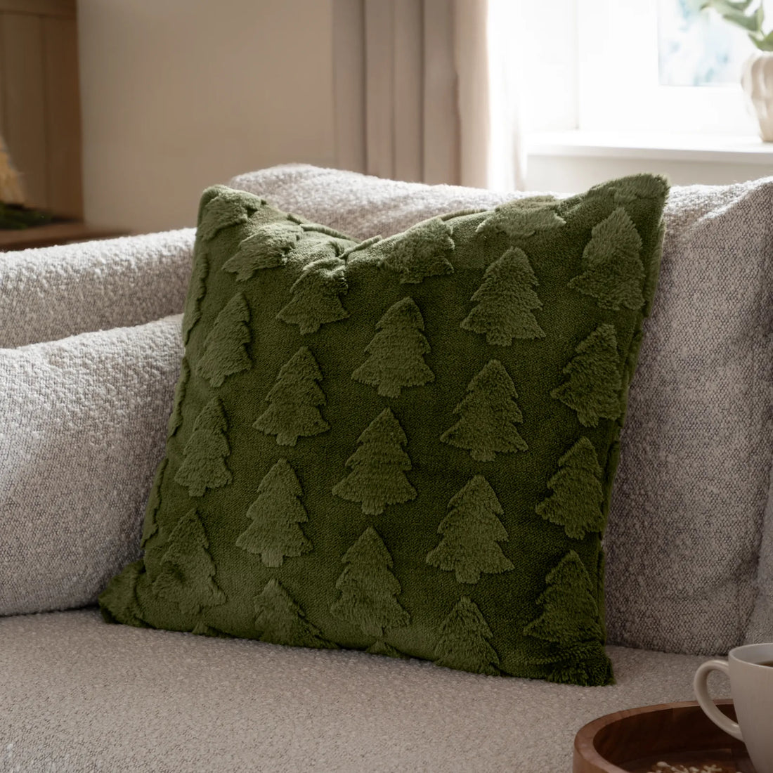 Pines Faux Fur Cushion Cover Forest Green 50 x 50cm