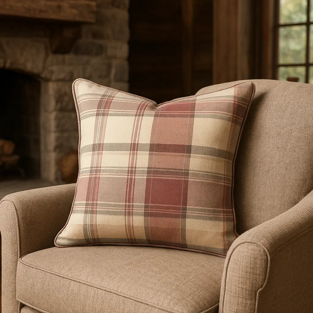 Balmoral Check Cushion Cover Cosy Tartan Pattern 43cm x 43cm - Blush Pink