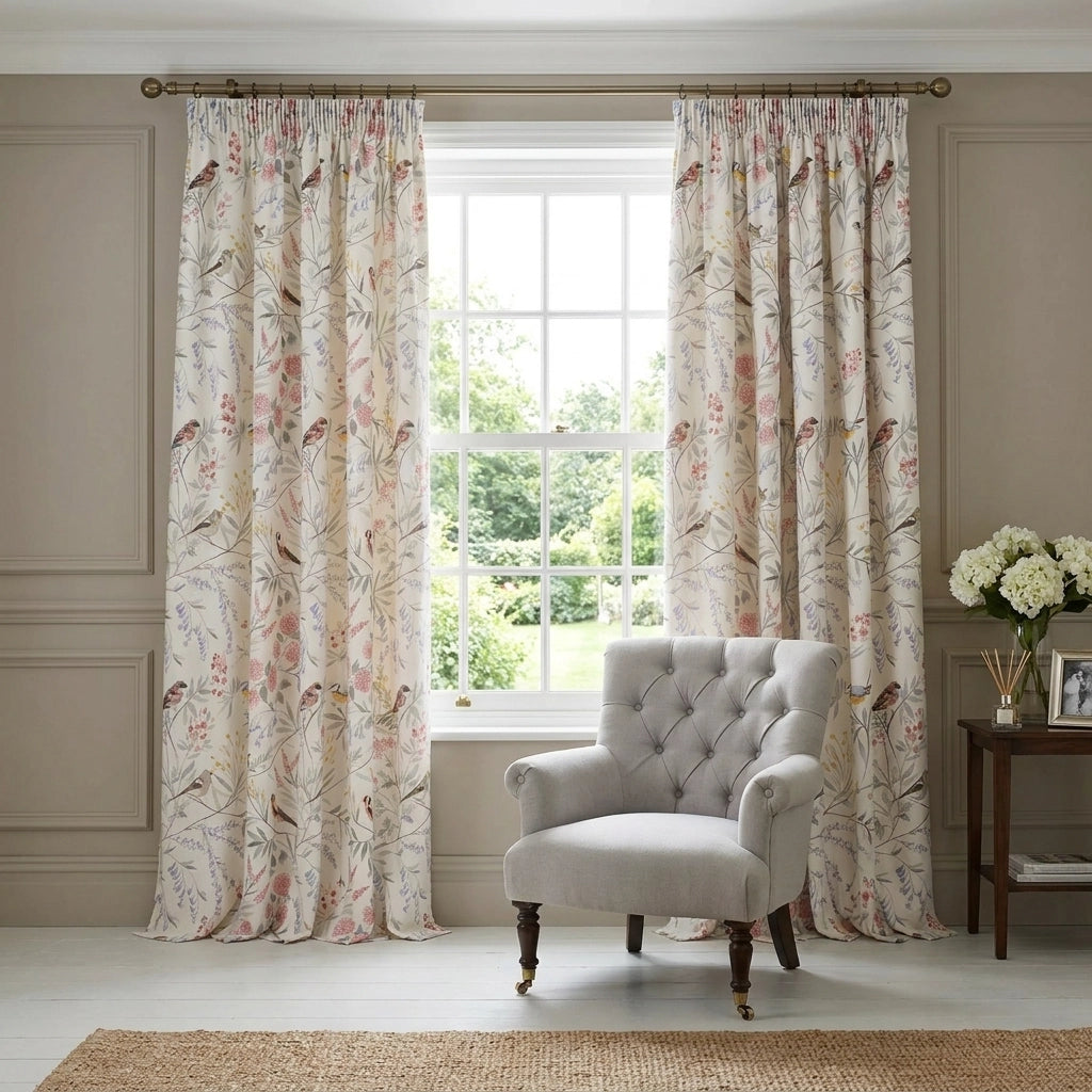 Caraway Floral Pencil Pleat Ready Made Curtains 1