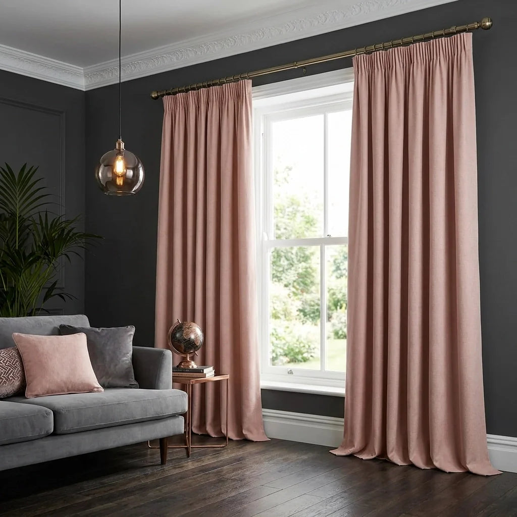 Pink 100% Blackout Thermal Pencil Pleat Curtains