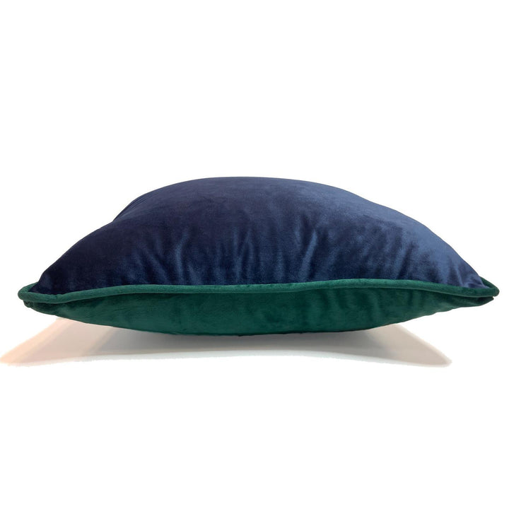 Piped Velvet Navy & Emerald Cushion Cover 17" x 17" - Ideal