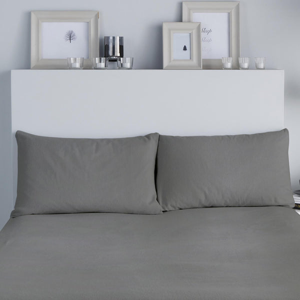 Plain Dye Brushed Cotton Pillowcases Charcoal - Ideal