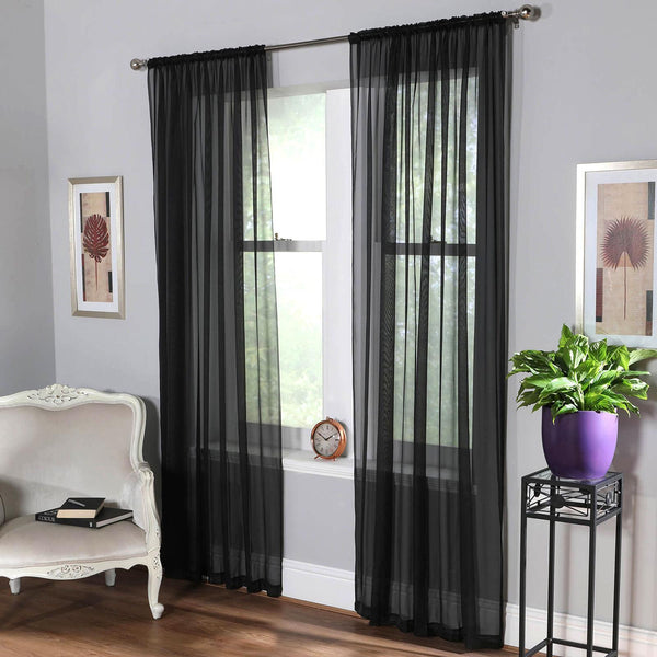 Plain Dyed Voile Curtain Panel Pair Black - Ideal